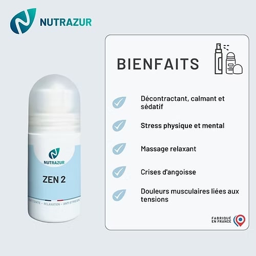 Zen 2 : huile de massage pour une détente musculaire et mentale (roll'on 50 ml)