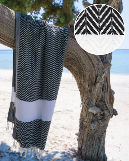 ZAYA Hammam Towel, Beach Towel, Pestemal - Black / White
