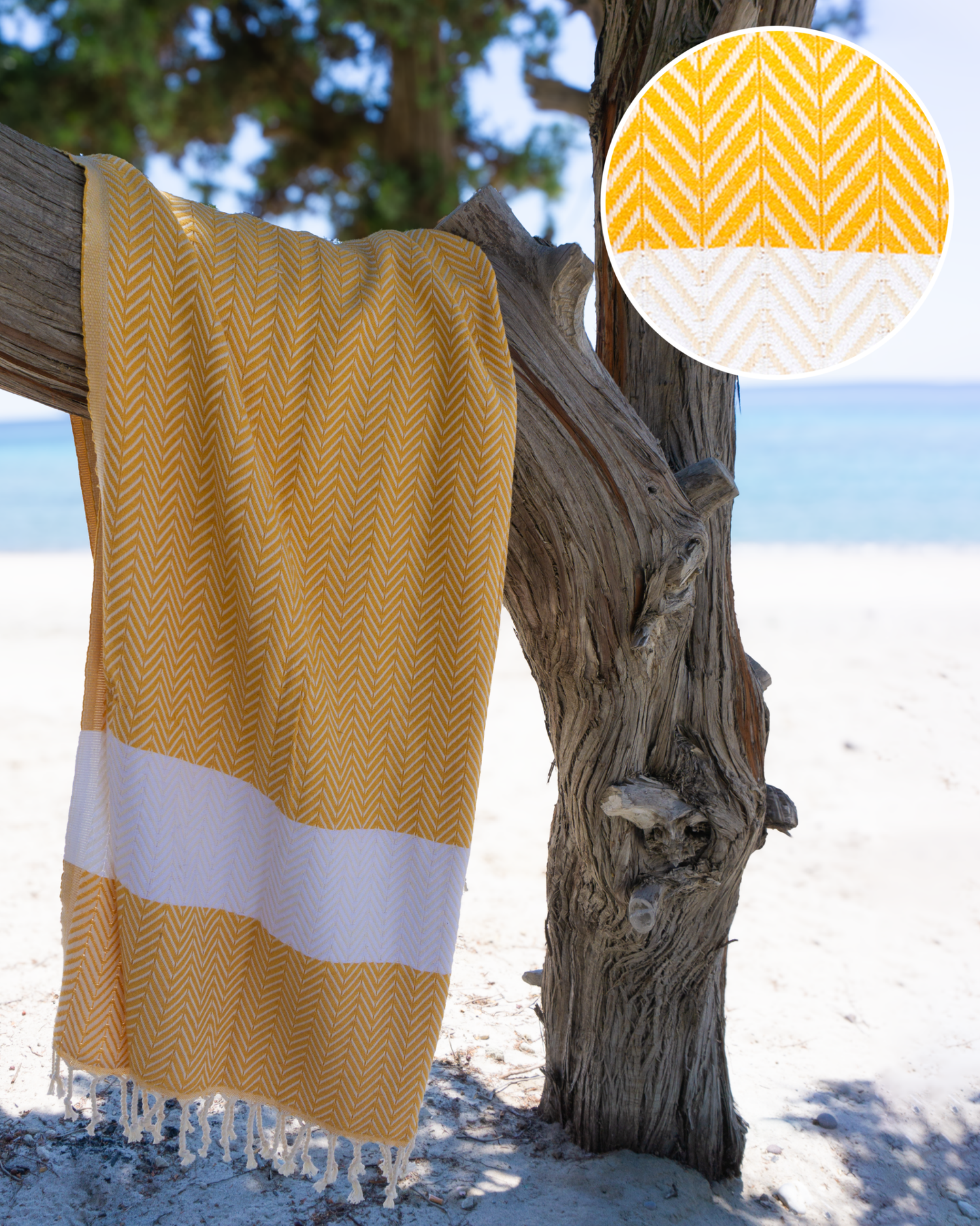 ZAYA Hammam Towel, Beach Towel, Pestemal - Mustard / White