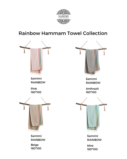 RAINBOW Beach Towel, Turkish Hammam Towel, Spa & Sauna Towel - Pink