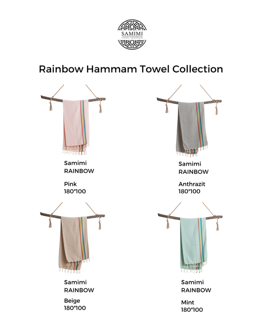 RAINBOW Beach Towel, Turkish Hammam Towel, Spa & Sauna Towel - Pink