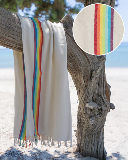 BAMBOO RAINBOW Beach Towel, Turkish Hammam Towel, Spa & Sauna Towel / Made of Bamboo and Cotton / Beige