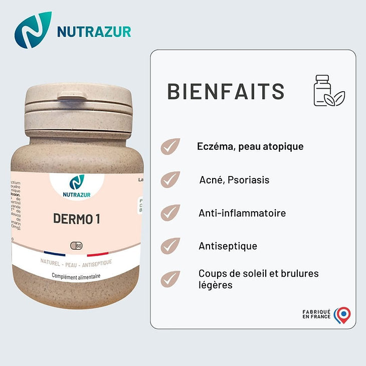 Dermo 1 : idéal pour les peaux abimées (acné, eczéma, psoriasis)      (60 gélules)