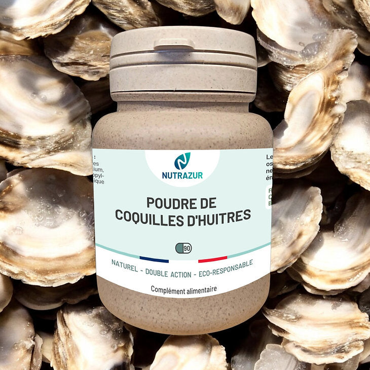 Poudre de coquilles d'huîtres : Apport de tous les mineraux indispensables aux corps humain, reminéralisation osseuse (90 gélules)