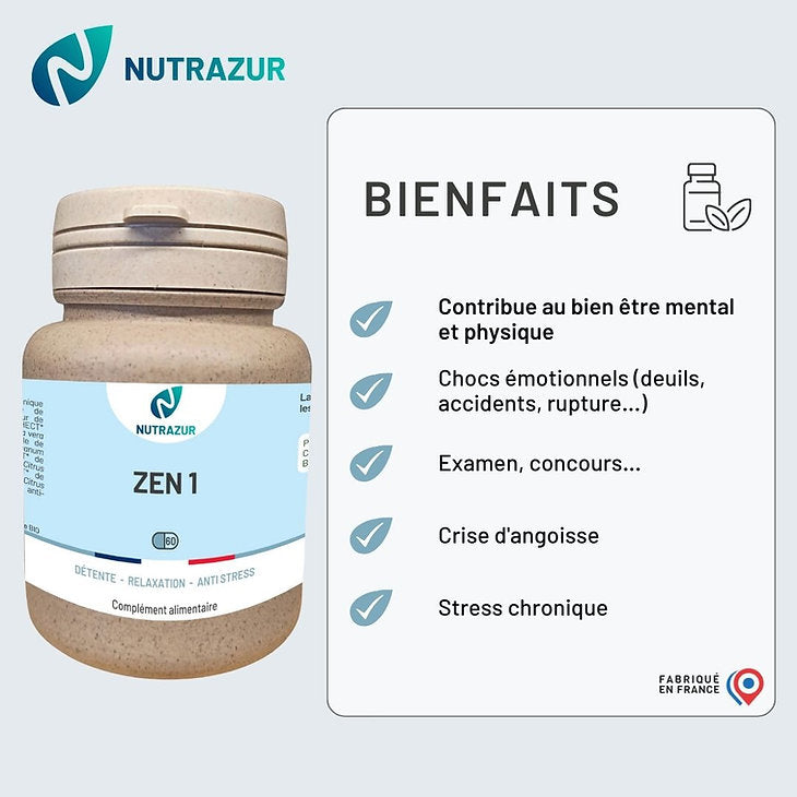 Zen 1 : -Anti stress , relaxant naturel , régulateur du système sympathique et nerf vague (60 gélules)